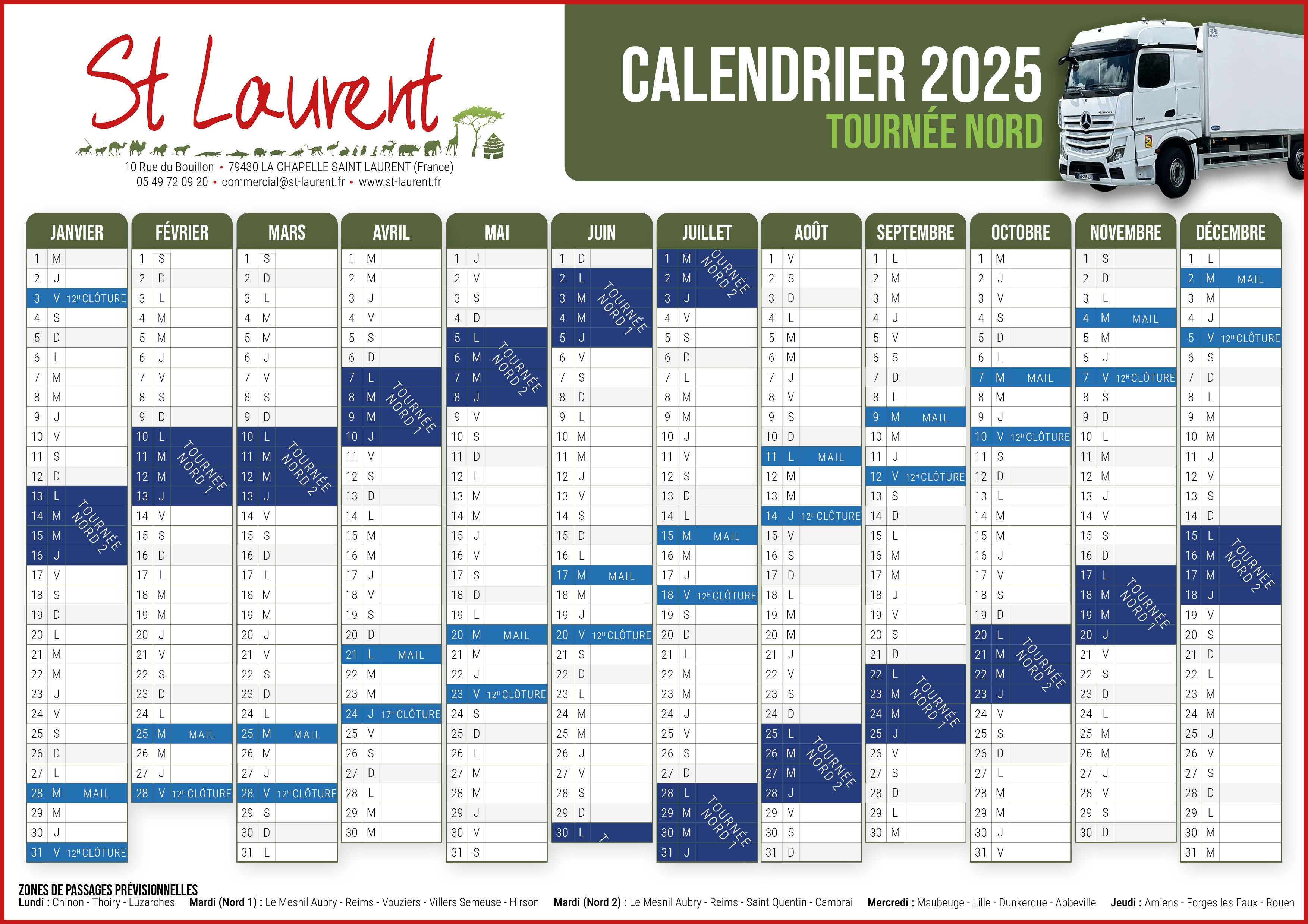 Calendrier tournée Nord 2025